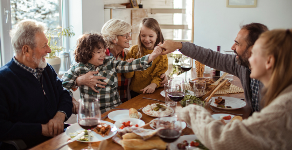 family eating a healthy holiday meal together