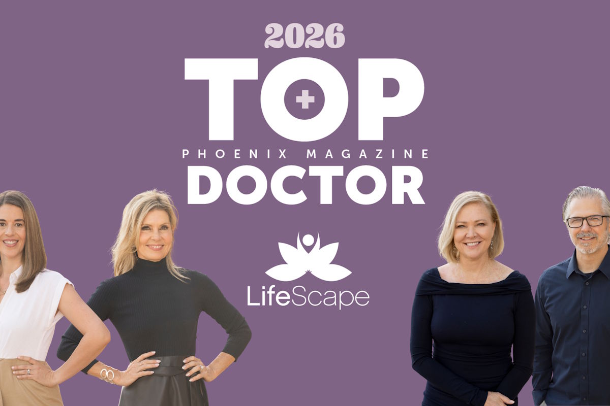 Promotional banner for LifeScape’s 2026 Top Doctor feature with four doctors against a purple background.